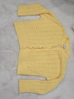 BDG Soft Yellow Openwork Button Cardigan